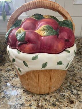 Ceramic Apple Basket Cookie Jar - Red & Green Kitchen Storage